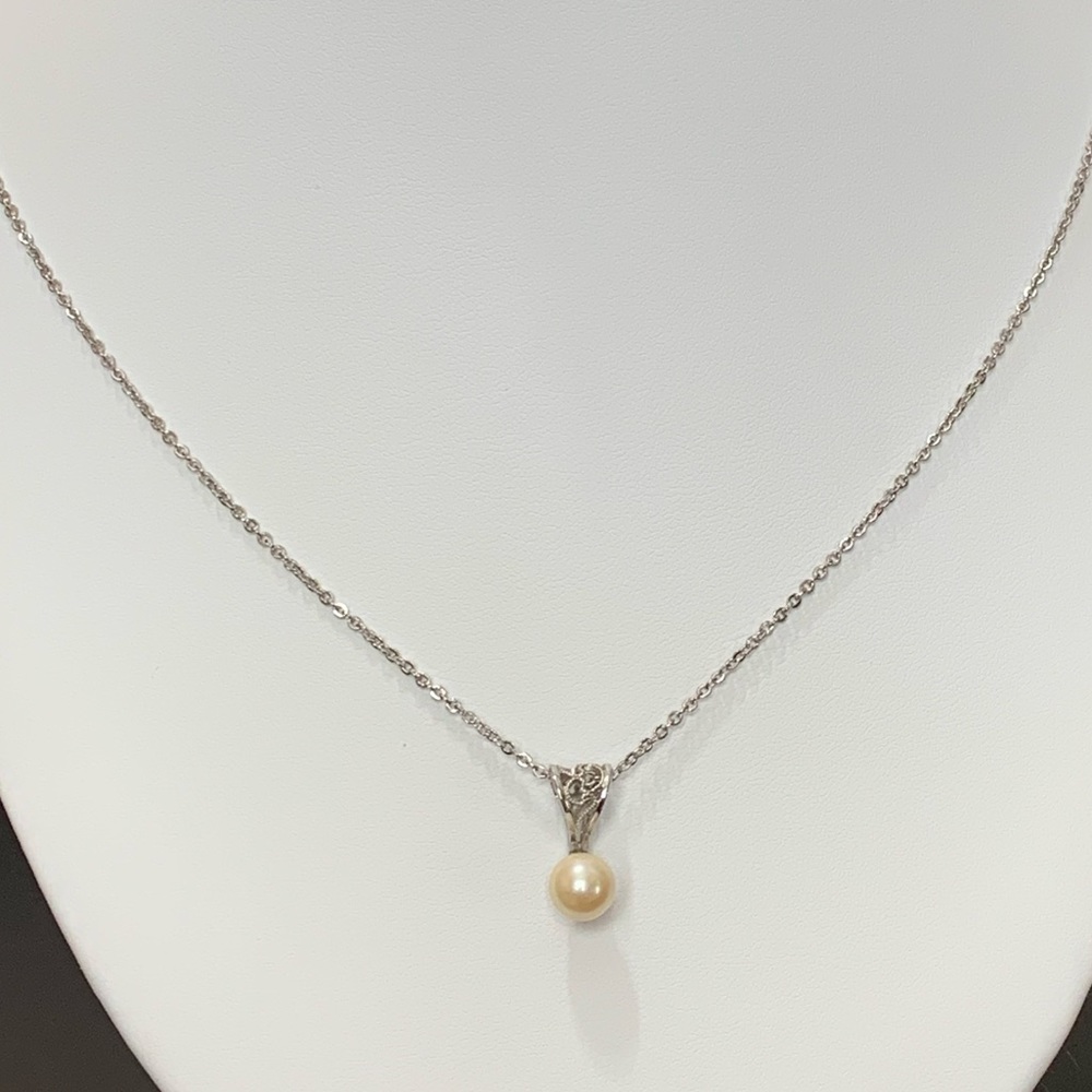 Vintage AMCO 14K Gold Overlay Pearl Pendant Necklace - Picture 3 of 6